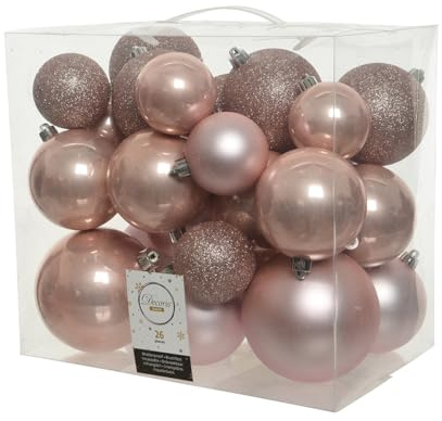 Christmas Decoration Weihnachtskugeln Kunststoff 6cm 8cm 10cm Mix 26 Stück mit Glitzer rosa