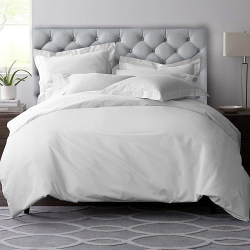 Pizuna Pure Combed Cotton Super King Duvet Cover Set White, 600 Thread Count 100% Long Staple Cotton Superking Duvet Cover 260x220cm, Sateen Quilt Cover with Button Closure (Bedding Duvet Sets)