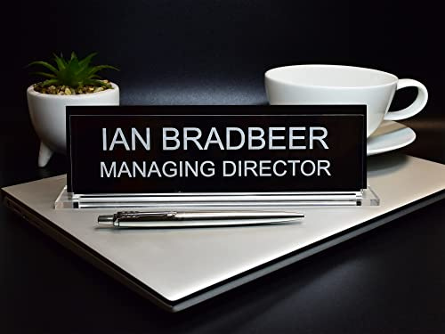 Badgemaster Premium Custom Personalised Office Home Desk Name Plaque Acrylic Black