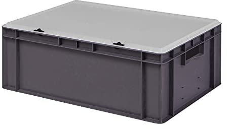 1a-TopStore Design Eurobox Stapelbox Lagerbehälter Kunststoffbox in 5 Farben und 16 Größen mit transparentem Deckel (matt) (grau, 60x40x22 cm)