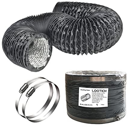 LOOTICH Fuerte Tubo Flexible de Aluminio PVC Ø 204mm Longitud 2,5m para Extractor de Aire Climatización Secadora Conducto de Aire de Ventilación Sistemas con 2 Abrazaderas de Acero Negro