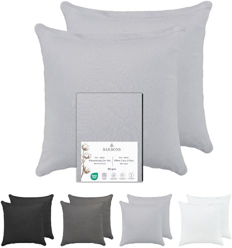 Barbons Kissenbezug 40x40 Grau 2er Set – 165 g/m² Oeko-TEX Zertifiziert Kopfkissenbezug 100% Jersey Baumwolle weiche Kissenbezüge Kissenhülle mit Reißverschluss (40x40-Grau)