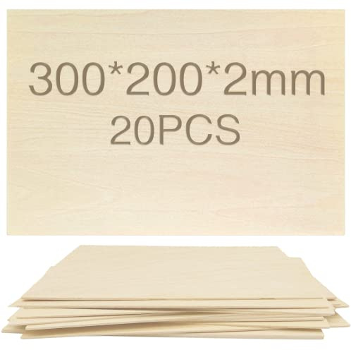 OWLKELA Basswood Träutskärningar 300 * 200 * 2 mm, 20 st | Hantverksark, För Hantverk, Perfekt för Laserprojekt, Gör-det-själv-modeller, Konst Och Hantverk, Målning
