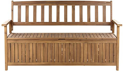Beliani Praktische Gartenbank hellbraunes Akazienholz Stauraum 160 cm Sovana