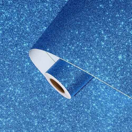Skyblur Blue Glitter Wallpaper Peel and Stick Sparkly Fabric Glitter Contact Paper for Cabinets Blue Fabric Wallpaper Decorative Wall Stickers for Bedroom Walls Drawers Crafts Gifts Wrap 11.8X78.8