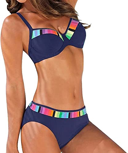 High Waisted Bikini Set Black Bandeau, Two Piece Beach Wear, Vintage Print Bikini Set Halter Hollow Out Back Hook Push up Bikini Top Lightning Deals of The Day Evening