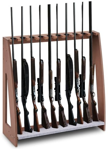 Yousoontic Indoor Gun Racks, Floor Standing Rifle Rack Wooden Freestanding Vertical Shotgun Display Stand with Soft Padding Safe Heavy Duty Gun Storage for Home Garage Office(Hold 10 Guns,Walnut)