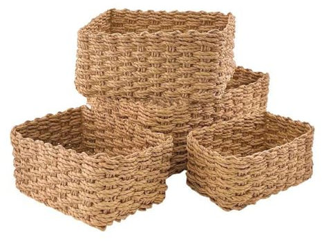 feyiubmen Korb Aufbewahrung Badezimmer Bad Körbchen Aufbewahrungsbox Deko Aufbewahrungskörbe 4er Set aus Gewebtem Recyclebarem Papierseil,für Accessoires Schminke cd tampon Spielzeug