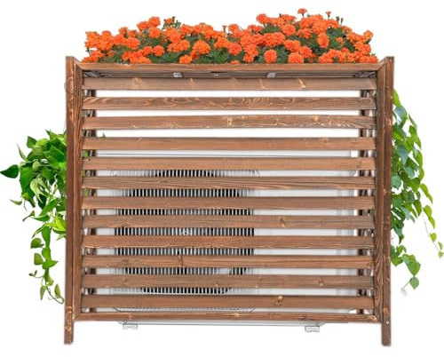 MDXVRKYBC Cache Climatiseur Exterieur Cache Clim Bois Couvre-radiateur Plantes Et Fleurs pour L'extérieur Brise-Vue pour Cacher Le Climatiseur