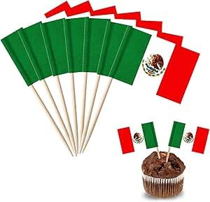 YXHZVON 200 Stück Cocktail Stick Flaggen, Mexiko Flagge Zahnstocher, Cocktail Picks Mini-Flagge Cupcake Toppers Stick für Partydeko Food Cake Obst Sandwich Party Pub Deko