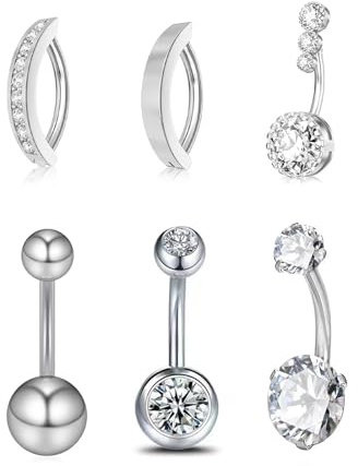 JNGTKL 6 Pcs Belly Button Bars, Exquisite Belly Button Piercing, 14 G Navel Bars Belly Button Rings For Women Girls, Belly Button Ring, Belly Bars Sterling Silver, Belly Piercing Jewellery