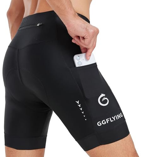 GGFLYING Radlerhose Herren Fahrradhose 6D Gepolstert Radhose Kurz Fahrrad Hosen 3 Taschen Reflektierendes Logo Hohe Elastizität