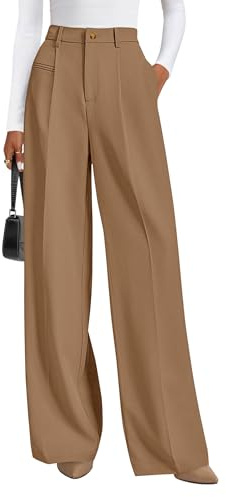 PRETTYGARDEN Womens Wide Leg Dress Pants 2026 Business Casual Flowy Work Palazzo Pants High Waisted Slacks Trousers (Khaki,Large)