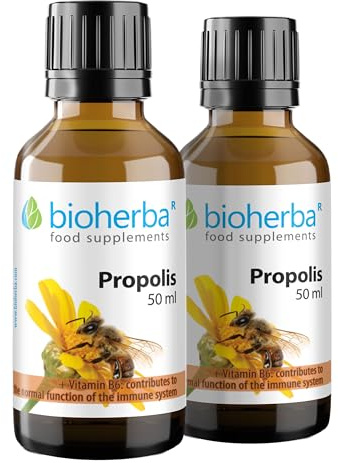 2 Propolis Sin Alcohol – Gotas 50 ml | Complemento Líquido con Vitamina B6 para el Sistema Inmunológico | Fórmula Natural de Bioherba