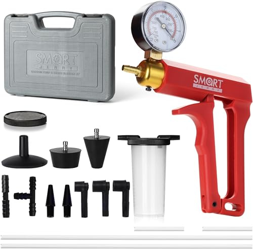 SMART JERRY - Brake Bleeder Kit with Hand Vacuum Pump | 17 Pcs Motorcycle Brake Fluid Bleeder Kit | Vacuum Brake Bleeder Tool with Pressure Gauge & Storage Case