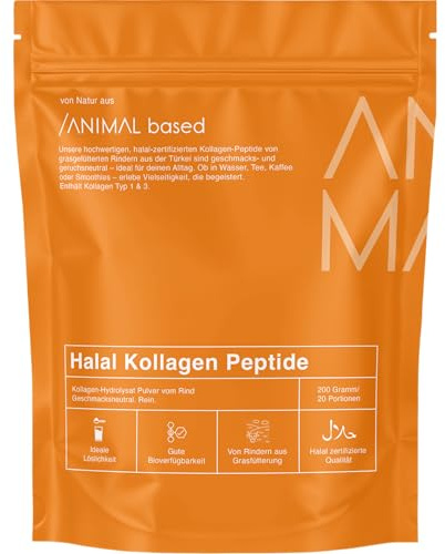 Halal Poudre de Collagène [200g] - Collagène hydrolysé Type 1 & 3 avec 2000 Daltons - Bovins nourris à l'herbe de Turquie - Collagène Halal - 20 portions - Sous forme de Protein Coffee