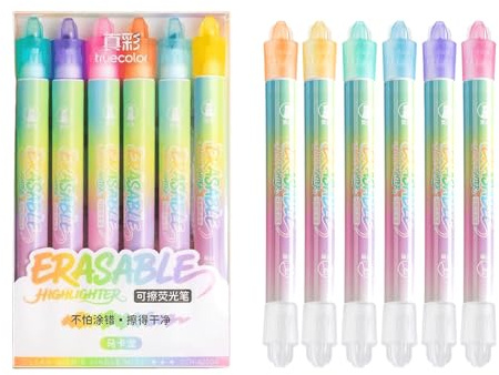 LEMONSTONE 6 stycken raderbara textmarkeringsset, dubbelspets överstrykningspenna pastell med tjocka och fina huvuden, Magic Highlighter Pen i olika färger för barn vuxna studenter skola