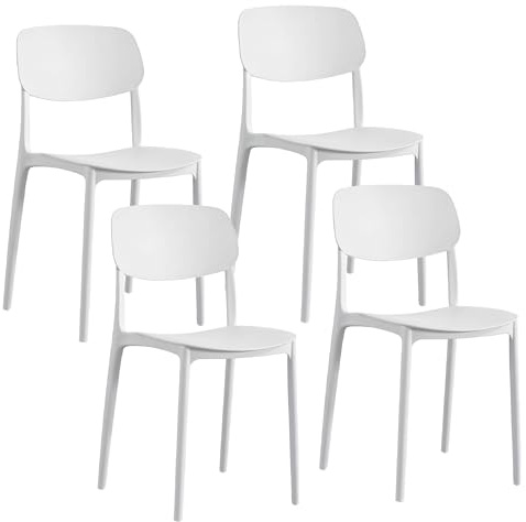 Baroni Home Juego de 4 sillas de plástico con respaldo rectangular, sillas apilables, sin montaje, fáciles de limpiar, con gomas antideslizantes, para cocina, salón, comedor, 37 x 38 x 77 cm, color