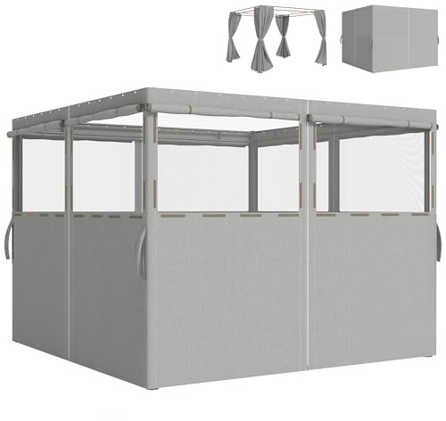 Outsunny 4 Paredes Laterales para Cenador, 3x3 m, Laterales de Carpa con 8 Ventanas de Malla Enrollables, Protección UV 30+, Impermeable, Reemplazo Lateral para Carpa de Jardín, Gris Claro