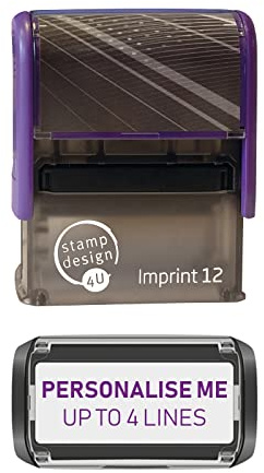 Stamp Design 4 U- Imprint 12-4 Line Personalised Stamp- Premium, Custom Made, Self-Inking, Business Address, Rubber Stamp- Violet Ink- 48 x 18mm