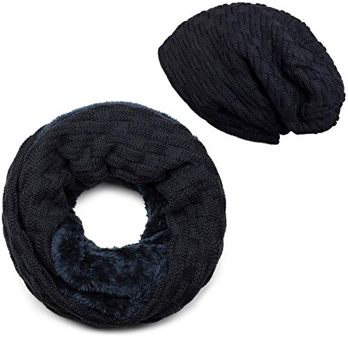 styleBREAKER Set med stickad mössa och halsduk,Midnight-Blue