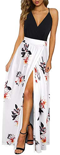 Newshows Femmes Eté Profond Décolleté en V Loisirs Robe Spaghetti Imprimé Fleur Split Maxi pour la fête de Plage