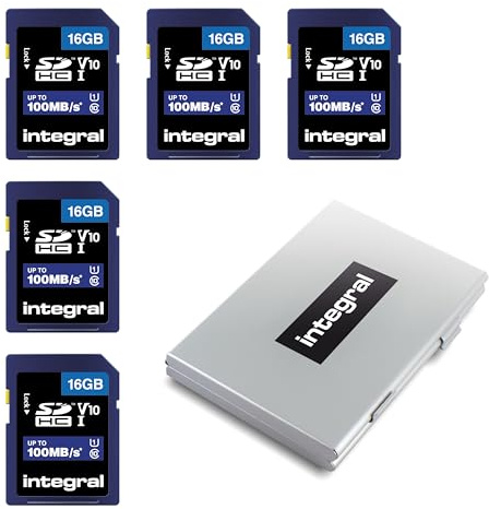 Integral 16GB SD 5 Pack card in una custodia protettiva in metallo 6 slot memoria ad alta velocità SDHC fino a 100MB/s V10 UHS U1