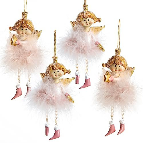 Logbuch-Verlag 4 rosa Engel mit Federn Weihnachten zum Aufhängen Hänger Weihnachtsanhänger Schutzengel rosé Gold 12 cm