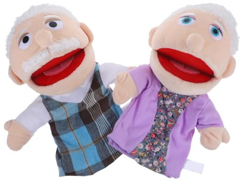 SAFIGLE 2Pcs Hand Puppets for Kids Lifelike Plush Grandpa and Grandma Toys for Educational Storytelling and Interactive Play Decorative Figure Hand Toy Set