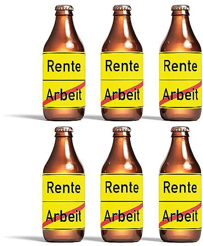 Set mit 6 selbstklebenden Flaschenetiketten zur Rente. Originelles Biergeschenk zum Ruhestand/Renteneintritt