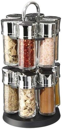 Avilia Espositore di spezie ed Erbe aromatiche Porta Spezie,360 ° Portaspezie Girevole,Con 12 Barattoli Spezie,Portaspezie da Cucina,Supporto per spezie Salvaspazio,Facile da Pulire