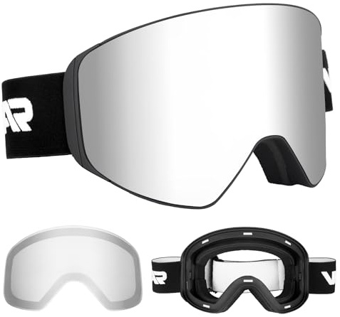 Vgooar OTG Masque de Ski Avec Lentille Amovible Magnétique, Lunettes de Ski à Lentille Cylindrique Sans Cadre – Lunettes de Ski Anti-buée et Protection UV400 pour Hommes et Femmes