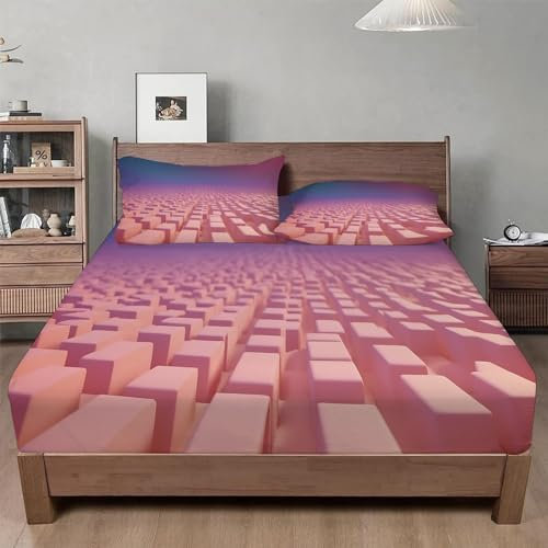 Fans Cubes King Size Fitted Sheets Keyboard Bed Sheets Deep Pocket 12 inch (30 cm) Soft Cozy 3 Piece Microfibre Bed Sheet 150x200 cm with 2 Pillowcases 50x75 cm