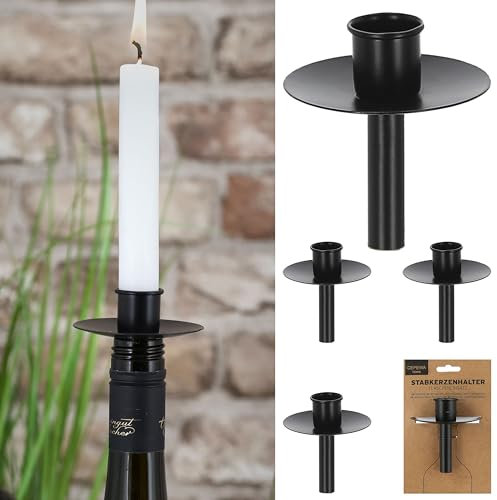 Stabkerzenhalter Flascheneinsatz 4er Set | Metall schwarz 7x8cm | Flaschenkerzenhalter für Stabkerzen
