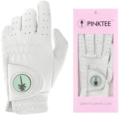 CROWNBLANKS Guanti da golf da donna per mano sinistra, 1 paio di guanti da golf in morbida pelle Cabretta con pennarello magnetico rimovibile, dita intere (verde, 18)