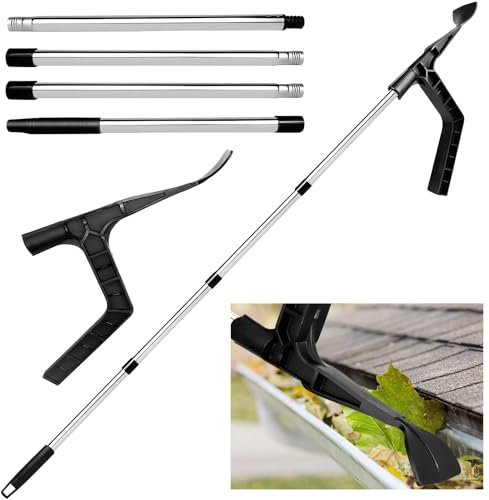 Gutter Cleaning Tools from Ground, Detachable Gutter Cleaning Pole, Gutter Cleaning Scraper, Portable Gutter Cleaner for Cleaning Leaves and Debris