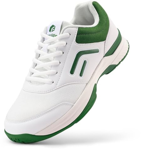 FitVille Extra Wide Pickleball Shoes for Men, Wide Tennis Shoes for Men, Hard Court, Clay Court, Racquetball, Squash, Breathable, Comfortable, Lightweight, White Green, 10.5
