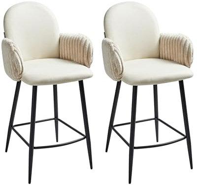 Barstolar 2-pack Järnben Tygklädsel med Sammetsarmstöd Ljusbeige Amity
