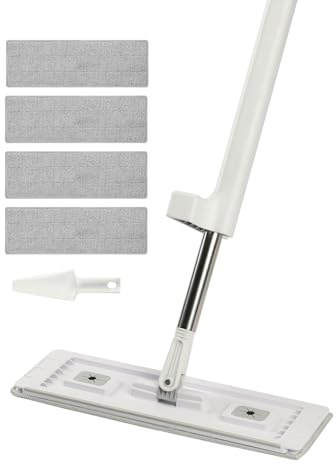 VEVOR Flat Mop, Self Wringing, Microfiber Floor Cleaner with 4 Reusable & Washable Pads for Dry & Wet Floor Cleaning, Microfiber Flat Mop with Stainless Steel Handle for Hardwood Laminate Tile Vinyl