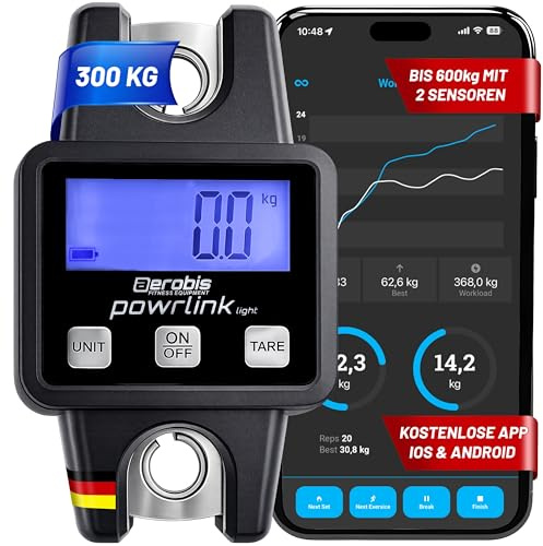 aerobis® Powrlink Light – Fitness Tracker bis 600 kg – Echtzeit-Kraftmessung & Maximalkraft-Testgerät – Tragbar, Präzise & Appgesteuert – für Seiltrainer, Slingtrainer & Powerbands
