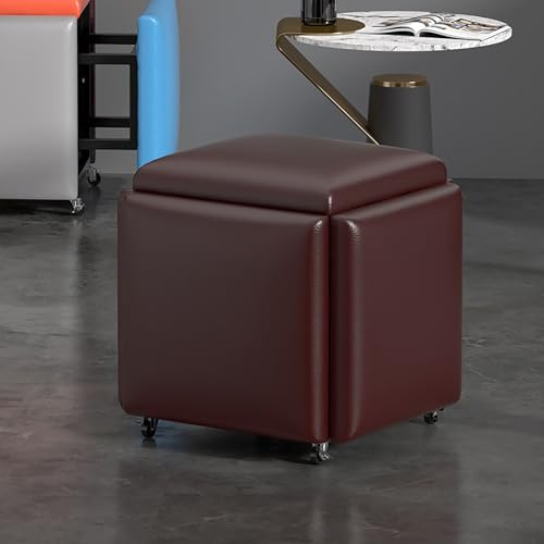 Cubo Di Seduta 5 In 1 Con Ruote Girevoli – Sgabello Ottomano Impilabile In Similpelle O Velluto (35x35x35 Cm O 45x45x45 Cm)(Leather10,45x45cm(18x18))
