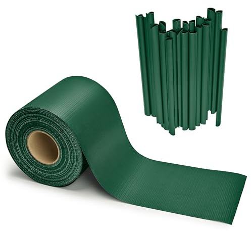 Garronda Cinta Pantalla de Privacidad PVC para Valla Jardin Exterior 19 cm x 50 m - Tiras para Mallas Ocultación y Vallas Caladas en Balcón y Terraza, Resistente a UV con Clips GD-0173 (Verde)