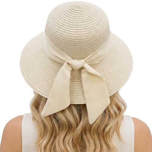 IAndhy Womens Sun Hat UV Protection Wide Brim, Summer Hats for Women Foldable Floppy Straw Hat with Chin Strap, Sun Hats for Women UK Sun Hat for Beach Travel Holiday White