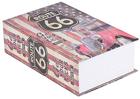 Caja de seguridad de libro de diccionario, caja de seguridad oculta para libros, caja de almacenamiento de colección de joyas con caja de acero inoxidable en el interior y cerradura de llave (ruta 66)