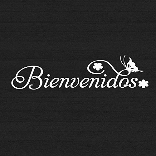 Jeyfel Decals Front Door Sign: Bienvenidos Vinyl Decal. Welcome Sign in Spanish: Bienvenidos. 16 W x 4 H. 3 Display Options. with or Without Butterfly and Flowers. Customize Your Color.