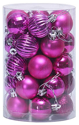 Baumkugeln 34 Stück Christbaumkugeln Weihnachtskugeln, Morbuy Kunststoff Weihnachtsbaumkugeln Plastik Bruchsicher, Weihnachtsbaumschmuck Weihnachtsdeko (4cm,Rose Red)
