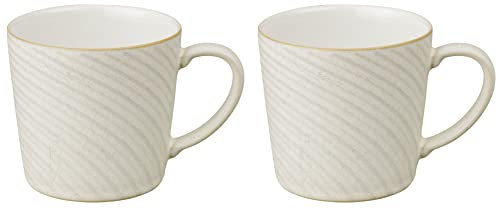 Denby - Impression Cream Large Coffee Mug Set of 2 - 400ml Stoneware Ceramic Tea Mug Set - Dishwasher Safe, Microwave Safe