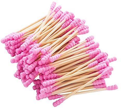ccHuDE 100 tamponi colorati a doppia testa a spirale di cotone per raccogliere le orecchie, bastoncini di cotone struccanti bastoncini di cotone applicatori cosmetici rosa