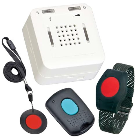 ELDAT - Mobiler Hausnotruf mit Notrufsendern und Quittierungsfunktion - Notrufknopf für Senioren - RS16 mit Armbandsender RT26, Halsbandsender RT27 und Q-Sender RT21