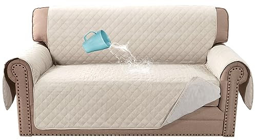 BellaHills Sofa Cover 100% Waterproof Sofa Covers 2 seater Couch Covers Sofa Slipcovers with Elastic Straps Triple Non-Slip Loveseat Sofa Cover Furniture Protector for Kids (Loveseat 54, Ivory)